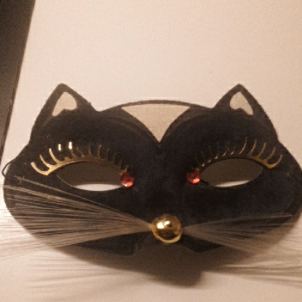 Black Cat Eye Mask with Gold Accents